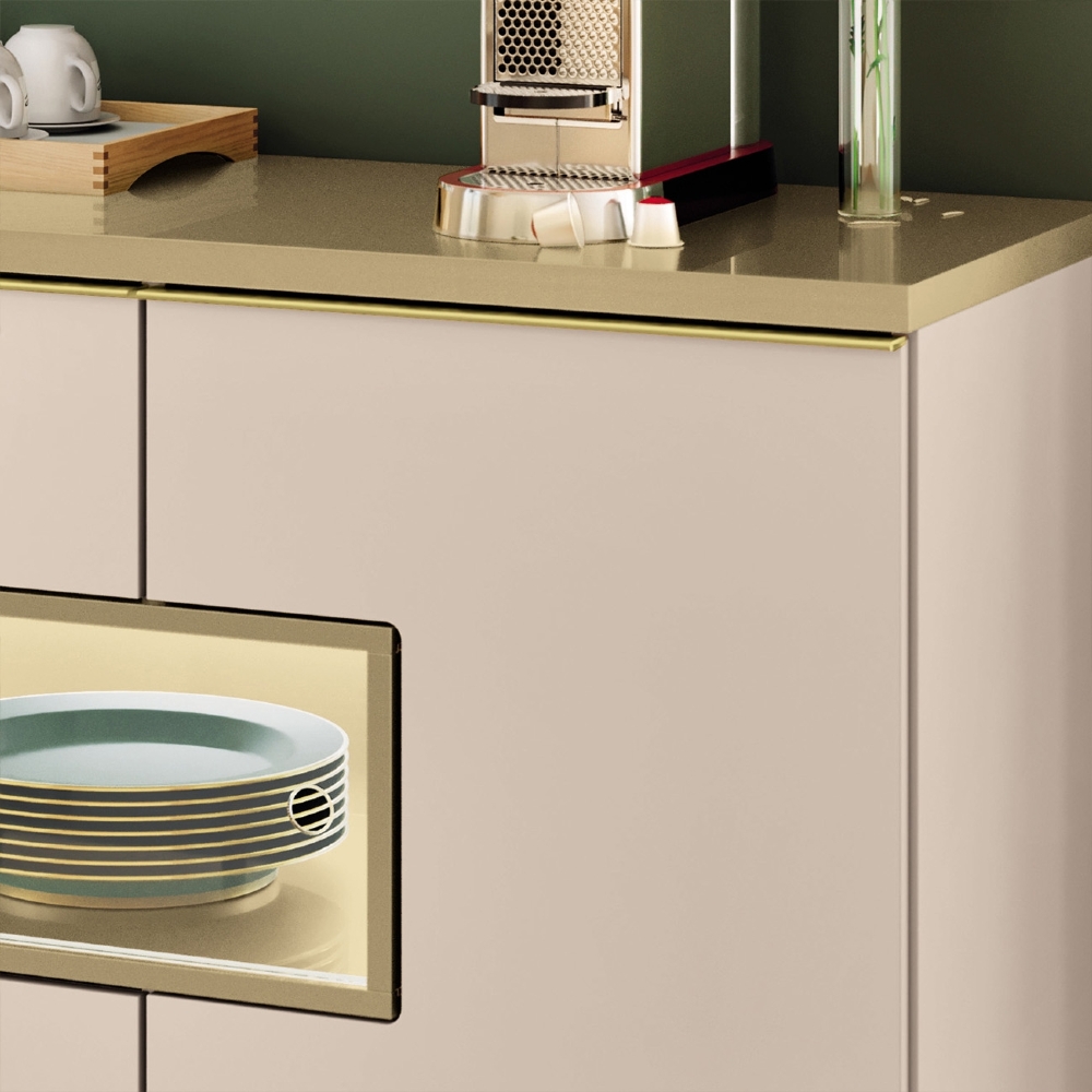 Buffet Aparador 160cm Com LED 3 Portas Murano Off/Champanhe - HB Móveis