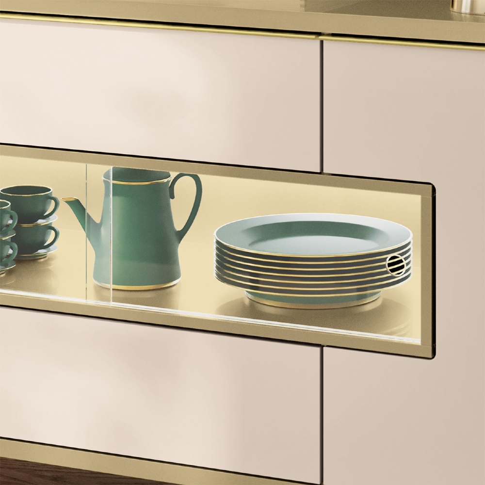 Buffet Aparador 160cm Com LED 3 Portas Murano Off/Champanhe - HB Móveis