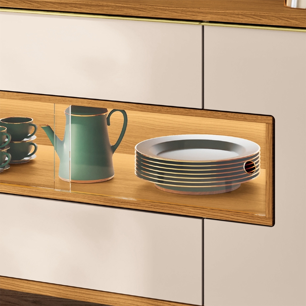 Buffet Aparador 160cm Com LED 3 Portas Murano Off/Cinamomo - HB Móveis