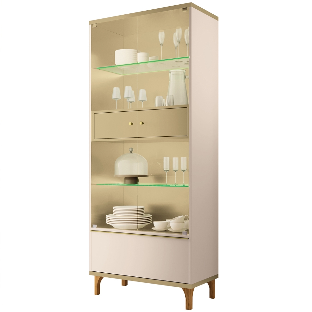 Cristaleira Portas de Vidro Com LED 76cm Delux Off/Champanhe H01 - Mpozenato