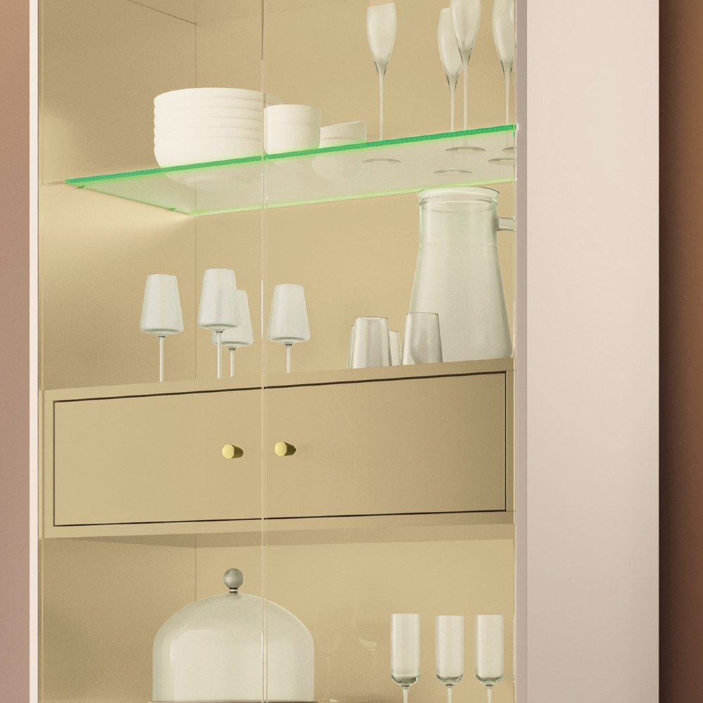 Cristaleira Portas de Vidro Com LED 76cm Delux Off/Champanhe H01 - Mpozenato