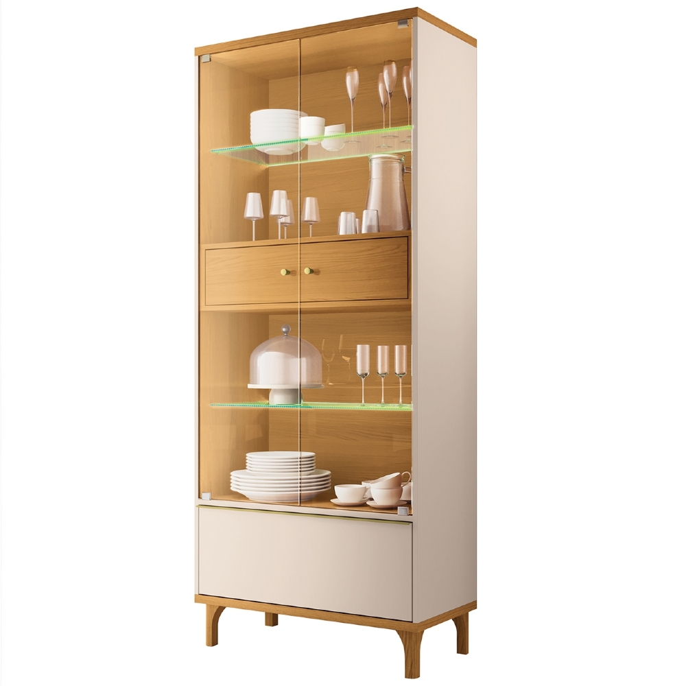 Cristaleira Portas de Vidro Com LED 76cm Delux Off/Cinamomo H01 - Mpozenato