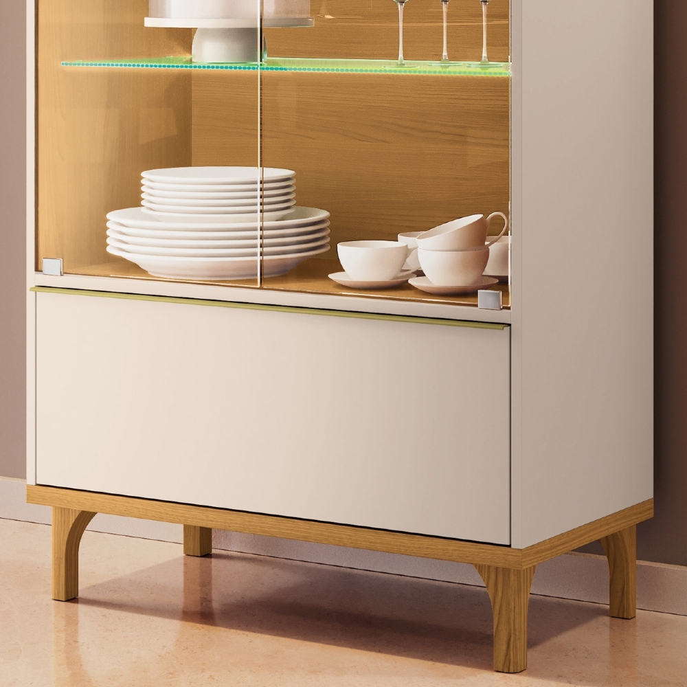 Cristaleira Portas de Vidro Com LED 76cm Delux Off/Cinamomo H01 - Mpozenato