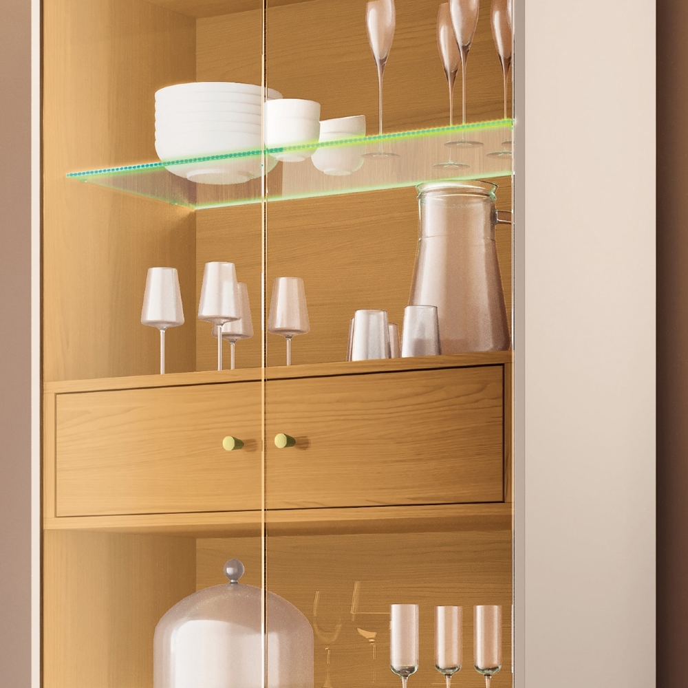 Cristaleira Portas de Vidro Com LED 76cm Delux Off/Cinamomo H01 - Mpozenato