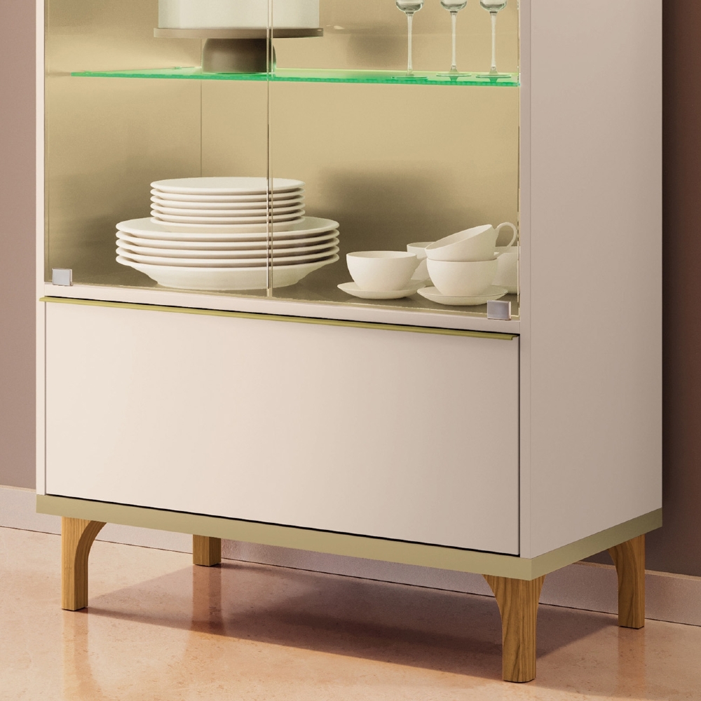 Cristaleira Portas de Vidro Com LED 76cm Lumina Off/Champanhe - HB Móveis