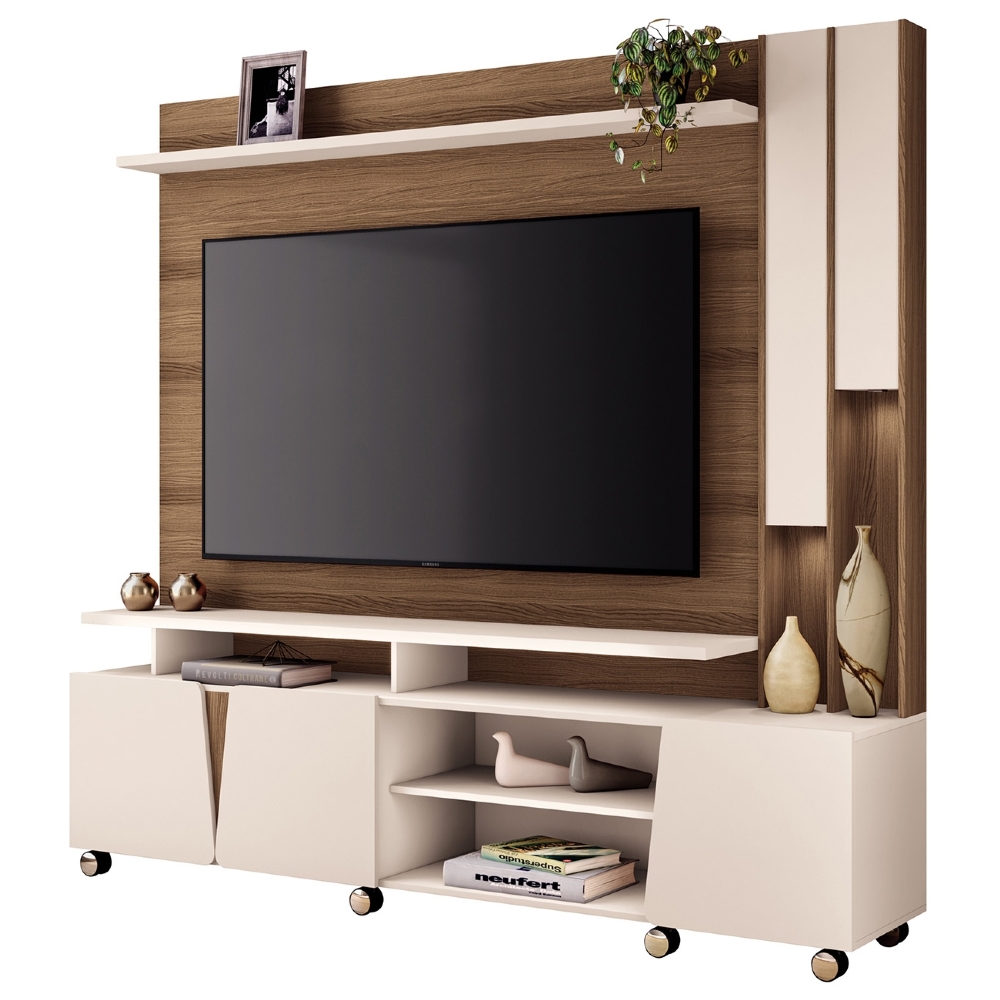 Estante Painel TV 70 Pol 200cm com LED Derek Castanho/Off H01 - Mpozenato