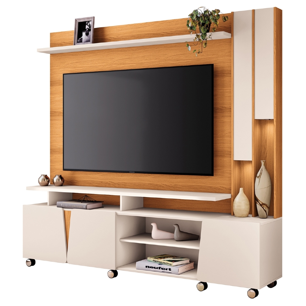 Estante Painel TV 70 Pol 200cm com LED Derek Cinamomo/Off H01 - Mpozenato
