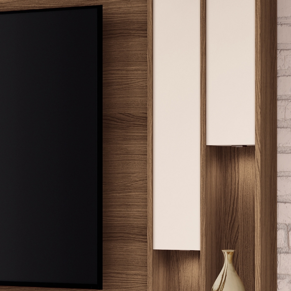 Estante Painel TV 70 Pol 200cm com LED Virtus Castanho/Off - HB Móveis