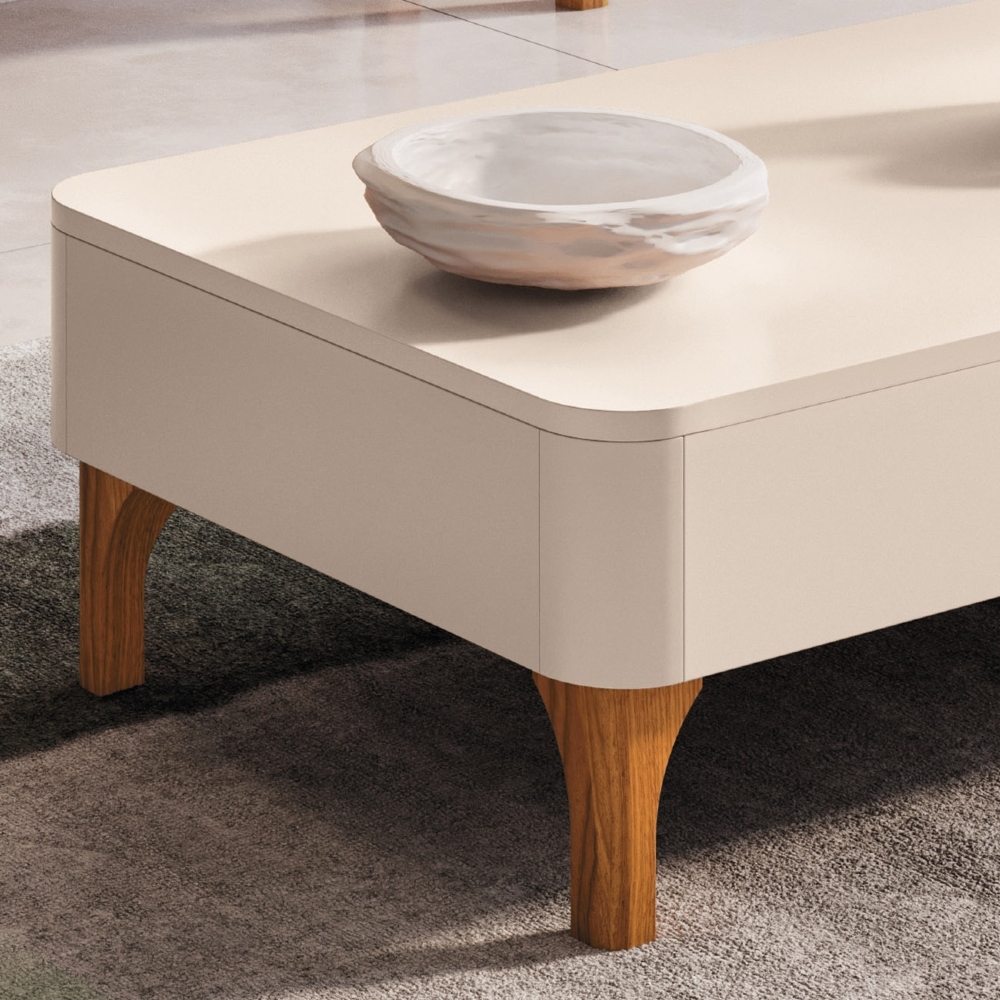 Mesa de Centro Baixa Para Sala Pé Madeira Liz Off White - HB Móveis