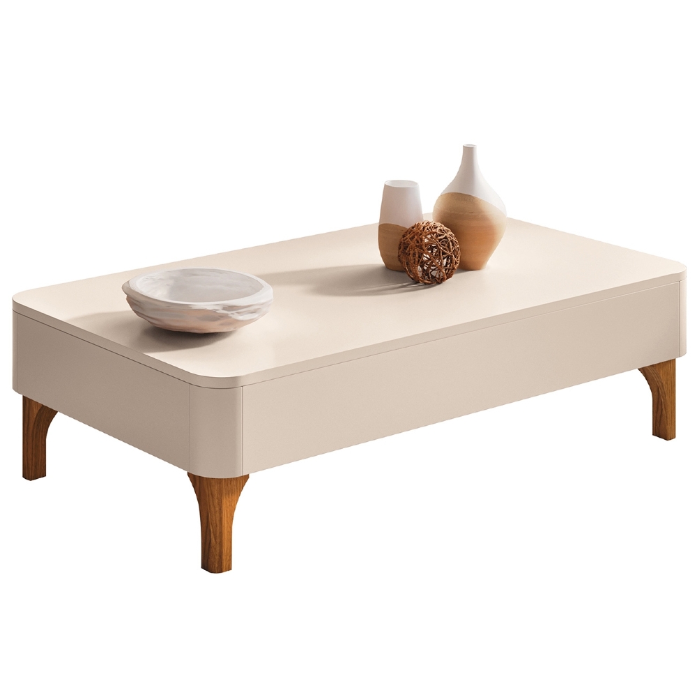 Mesa de Centro Baixa Para Sala Pé Madeira Liz Off White - HB Móveis