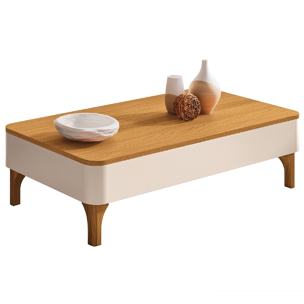 Mesa de Centro Baixa Para Sala Pé Madeira Liz Off/Cinamomo - HB Móveis