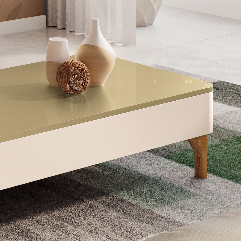 Mesa de Centro Baixa Para Sala Pé Madeira Thalia Off/Champanhe H01 - Mpozenato