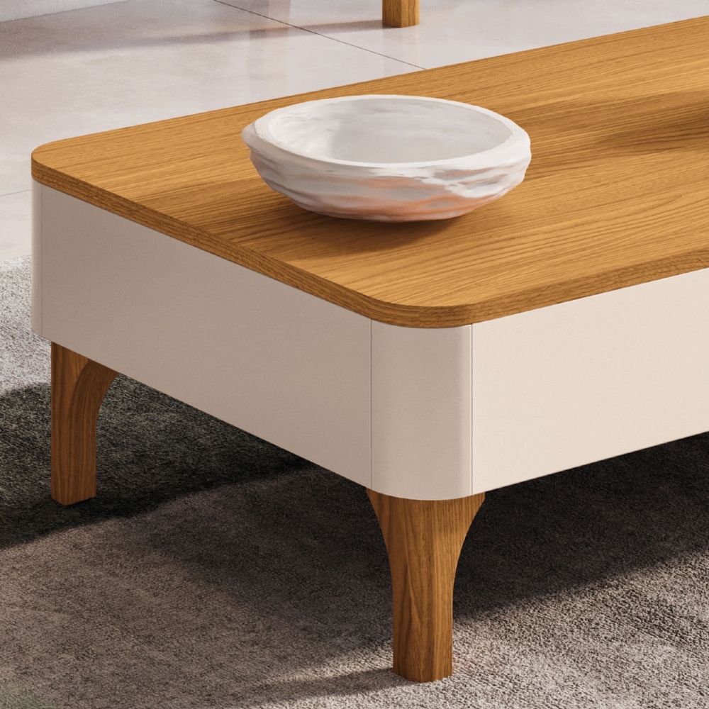 Mesa de Centro Baixa Para Sala Pé Madeira Thalia Off/Cinamomo H01 - Mpozenato