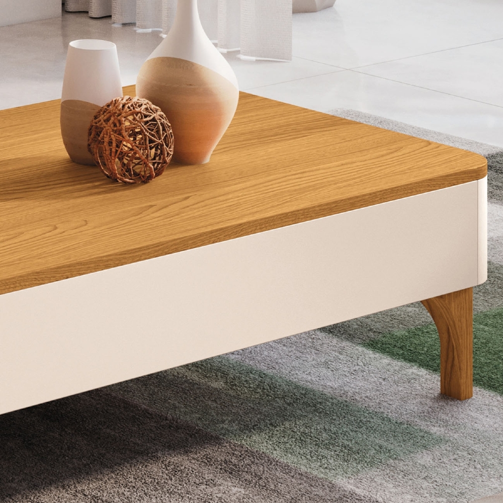Mesa de Centro Baixa Para Sala Pé Madeira Thalia Off/Cinamomo H01 - Mpozenato