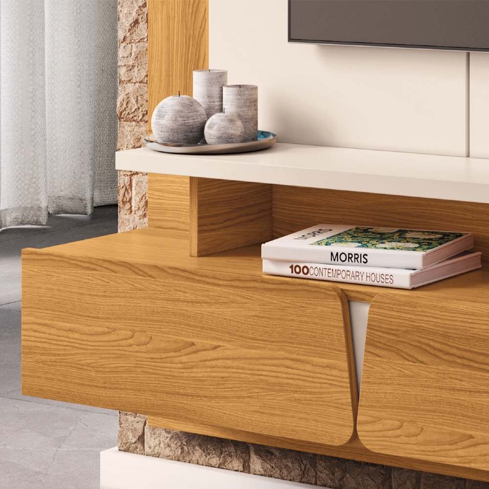 Painel TV 65 Pol 160cm Bancada Suspensa Pietro Cinamomo/Off H01 - Mpozenato