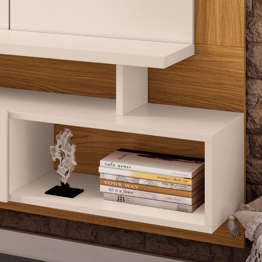 Painel TV 65 Pol 160cm Bancada Suspensa Pietro Off/Cinamomo H01 - Mpozenato