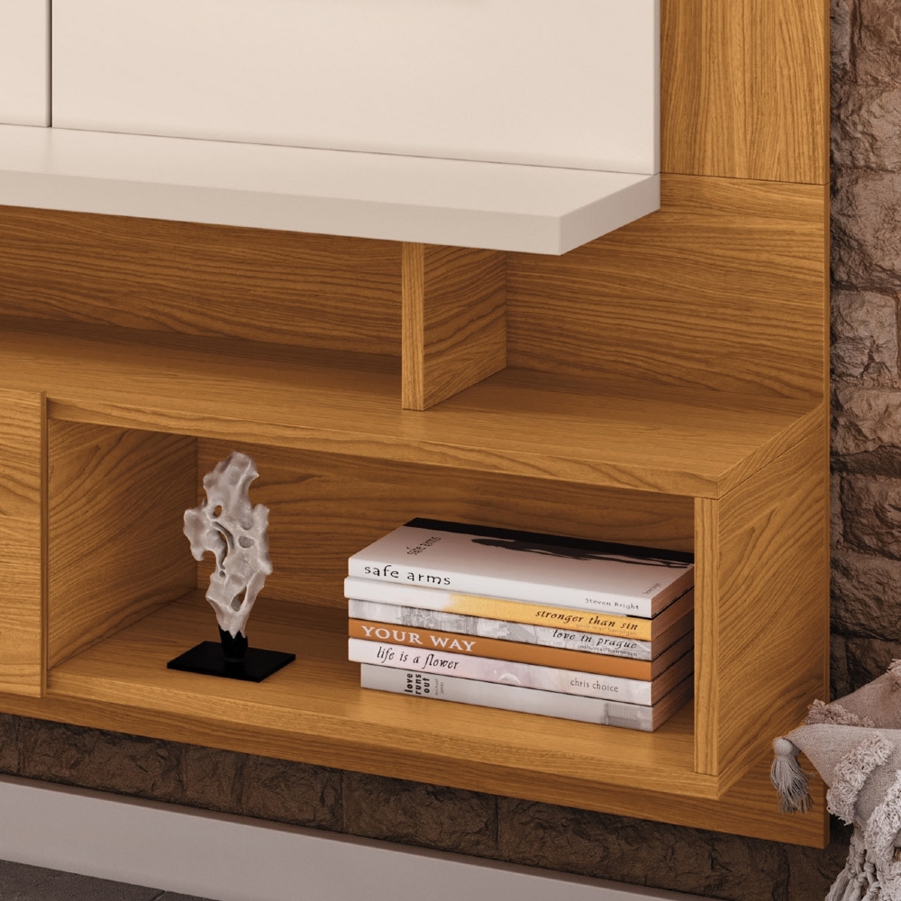 Painel TV 65 Pol 160cm Bancada Suspensa Zenith Cinamomo/Off - HB Móveis