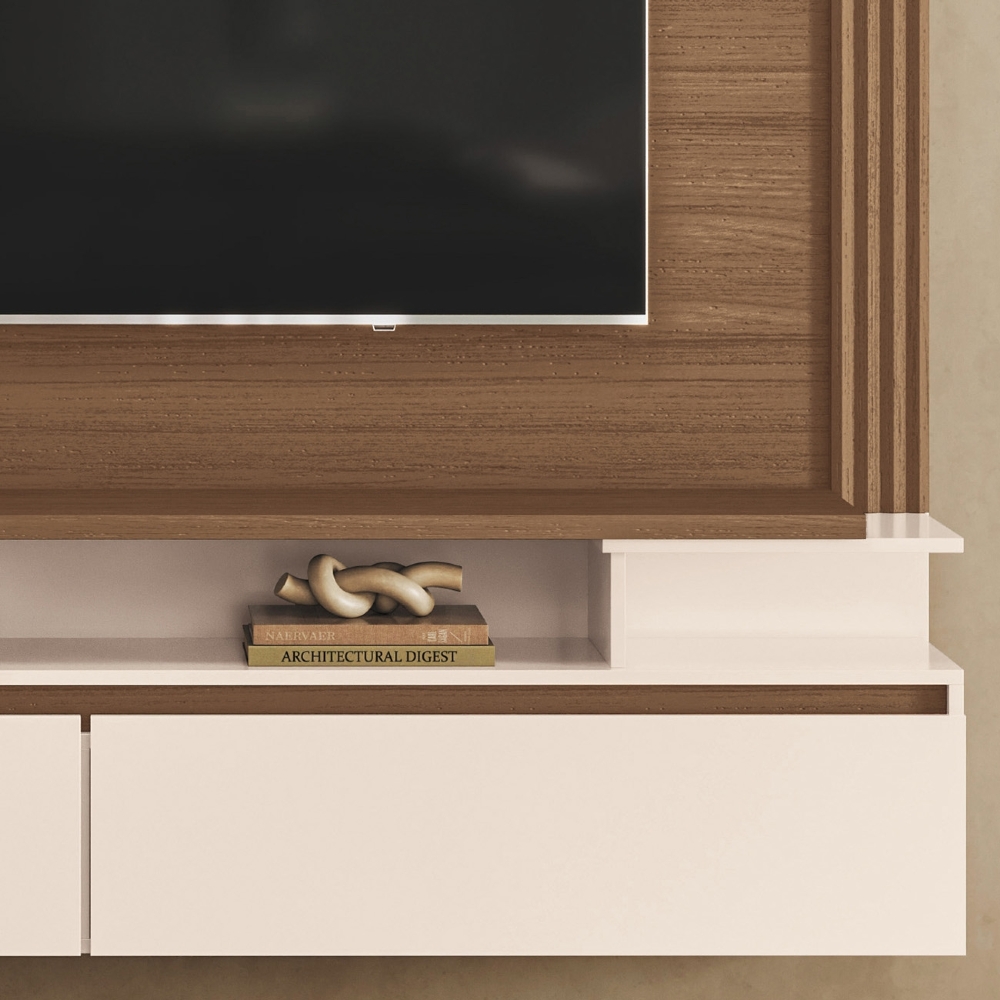 Painel TV 65 Pol 181cm Bancada Suspensa Astor Castanho/Off - HB Móveis