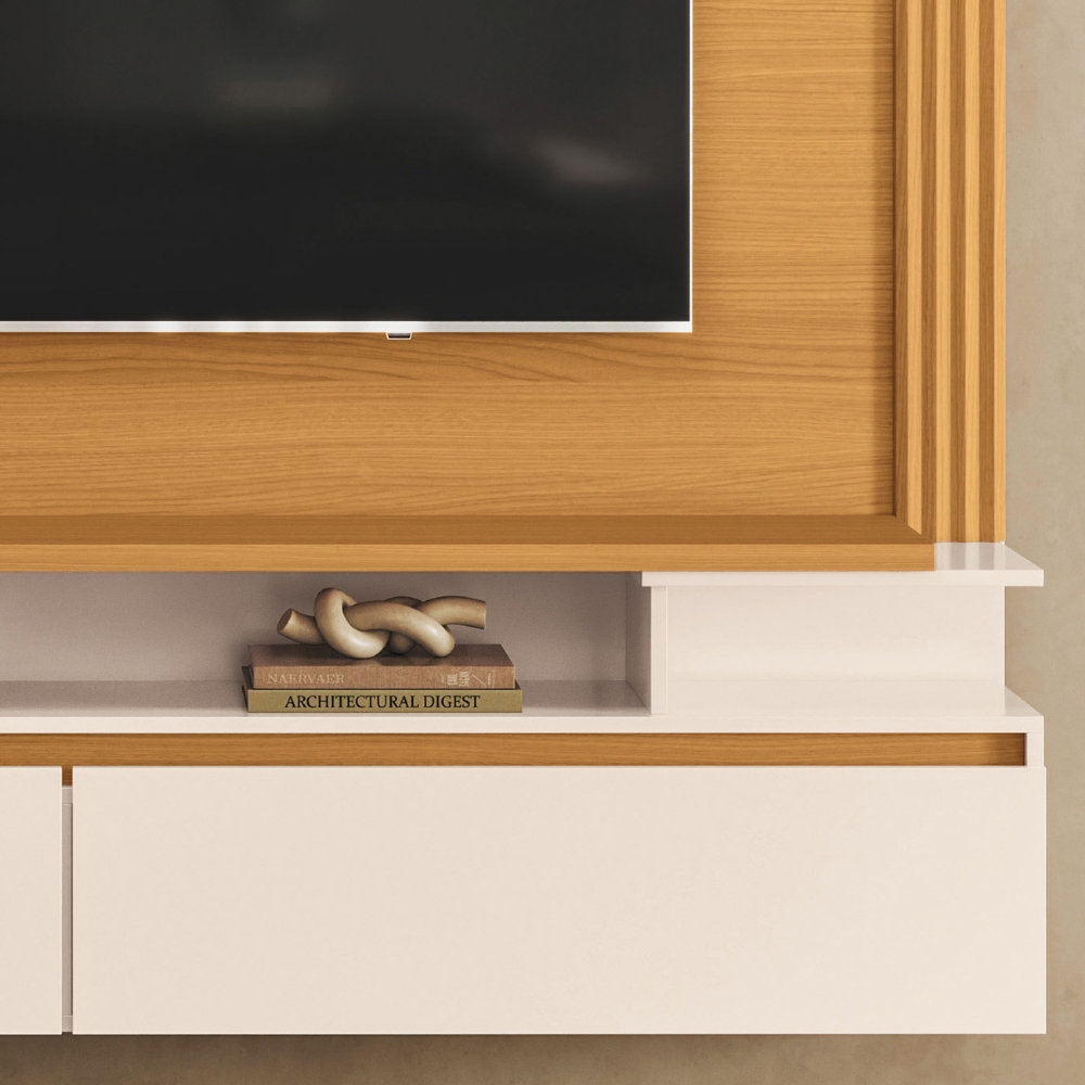 Painel TV 65 Pol 181cm Bancada Suspensa Astor Cinamomo/Off - HB Móveis