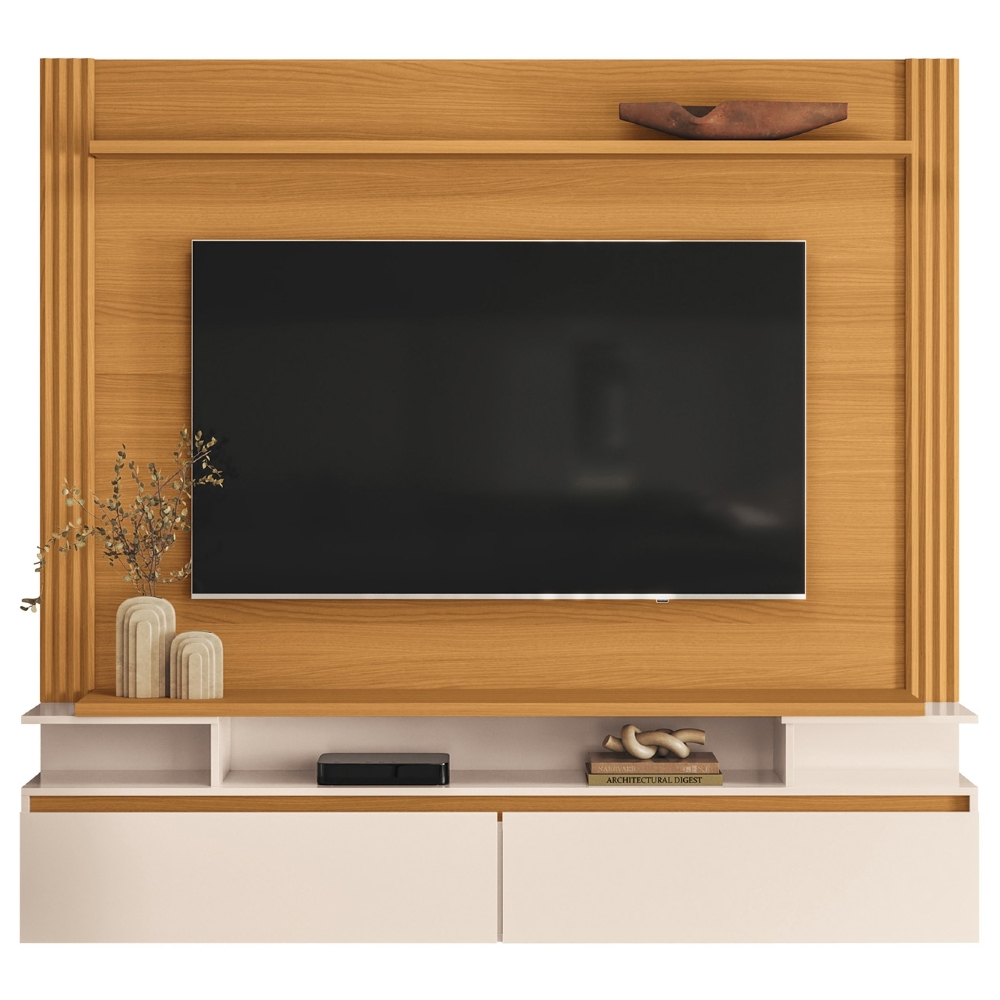 Painel TV 65 Pol 181cm Bancada Suspensa Astor Cinamomo/Off - HB Móveis