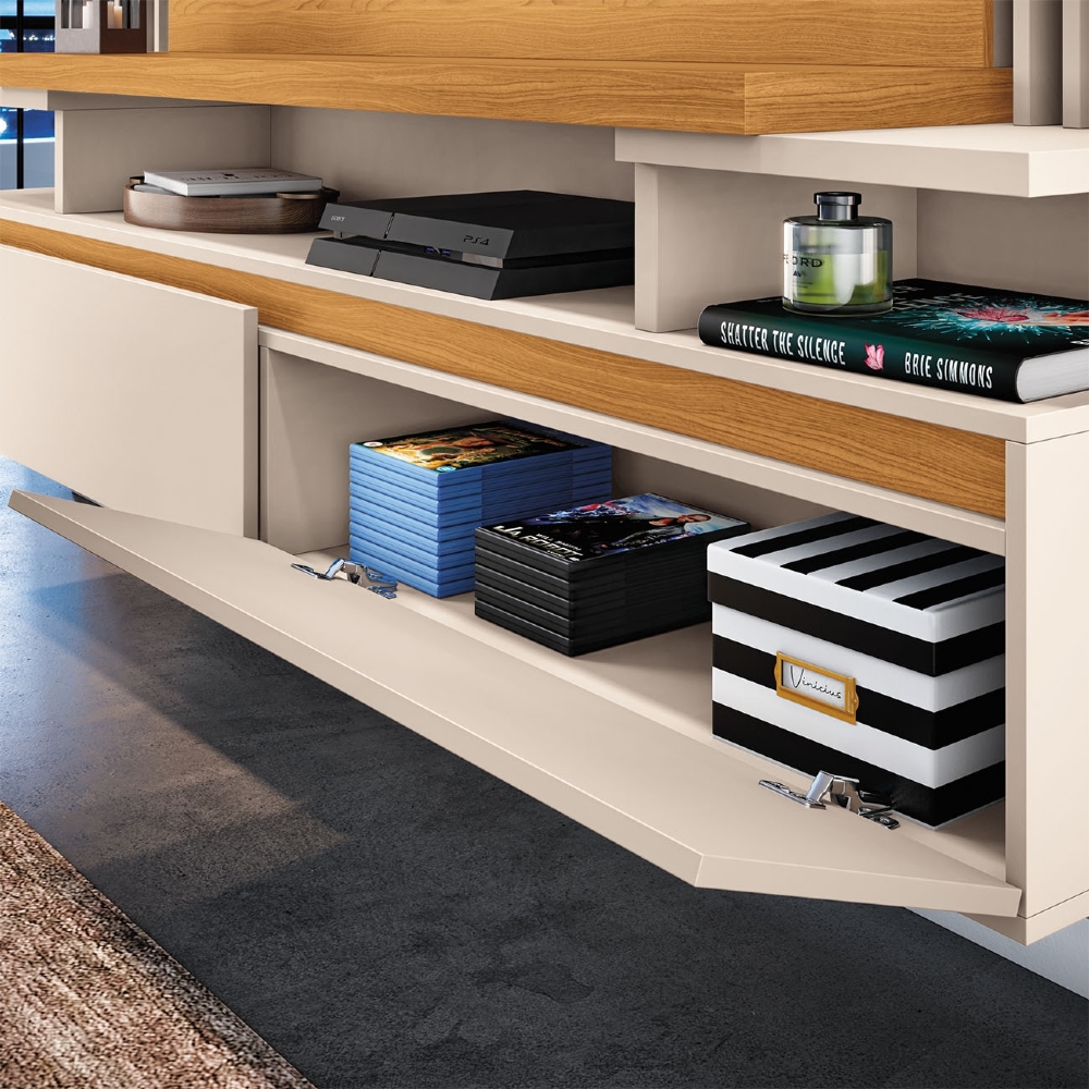 Painel TV 65 Pol 181cm Bancada Suspensa Walle Cinamomo/Off H01 - Mpozenato