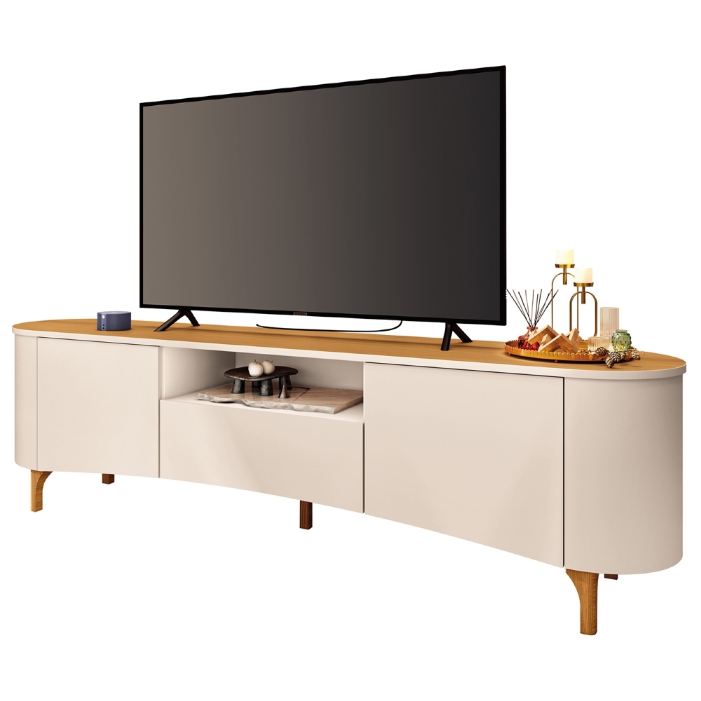 Rack Bancada TV 80 Pol 201cm Desing Orgânico Elara Off/Cinamomo - HB Móveis