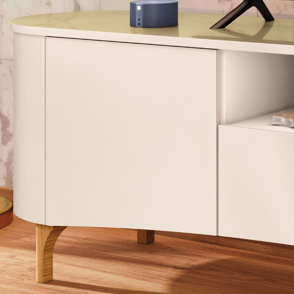 Rack Bancada TV 80 Pol 201cm Desing Orgânico Yang Off/Champanhe H01 - Mpozenato