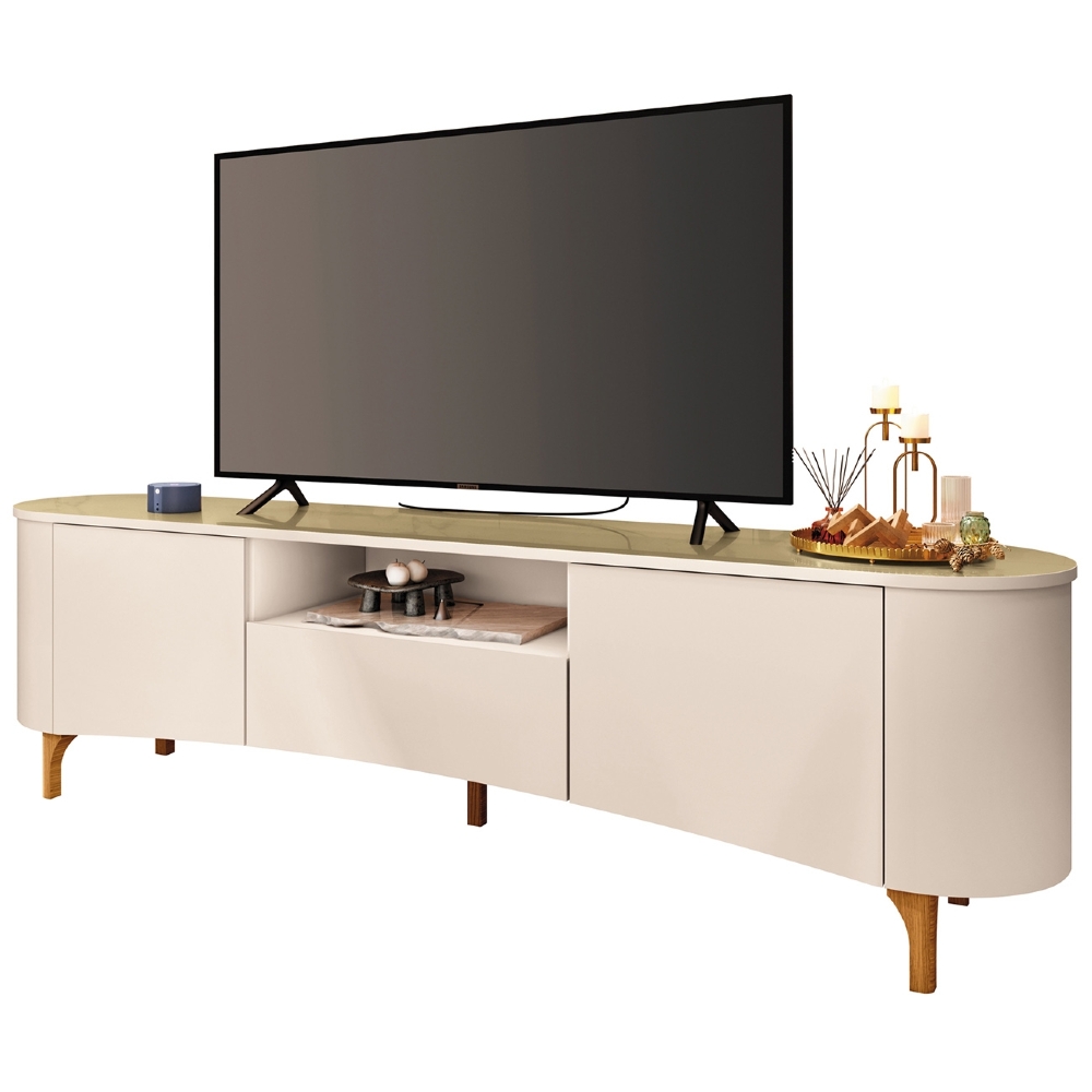 Rack Bancada TV 80 Pol 201cm Desing Orgânico Yang Off/Champanhe H01 - Mpozenato