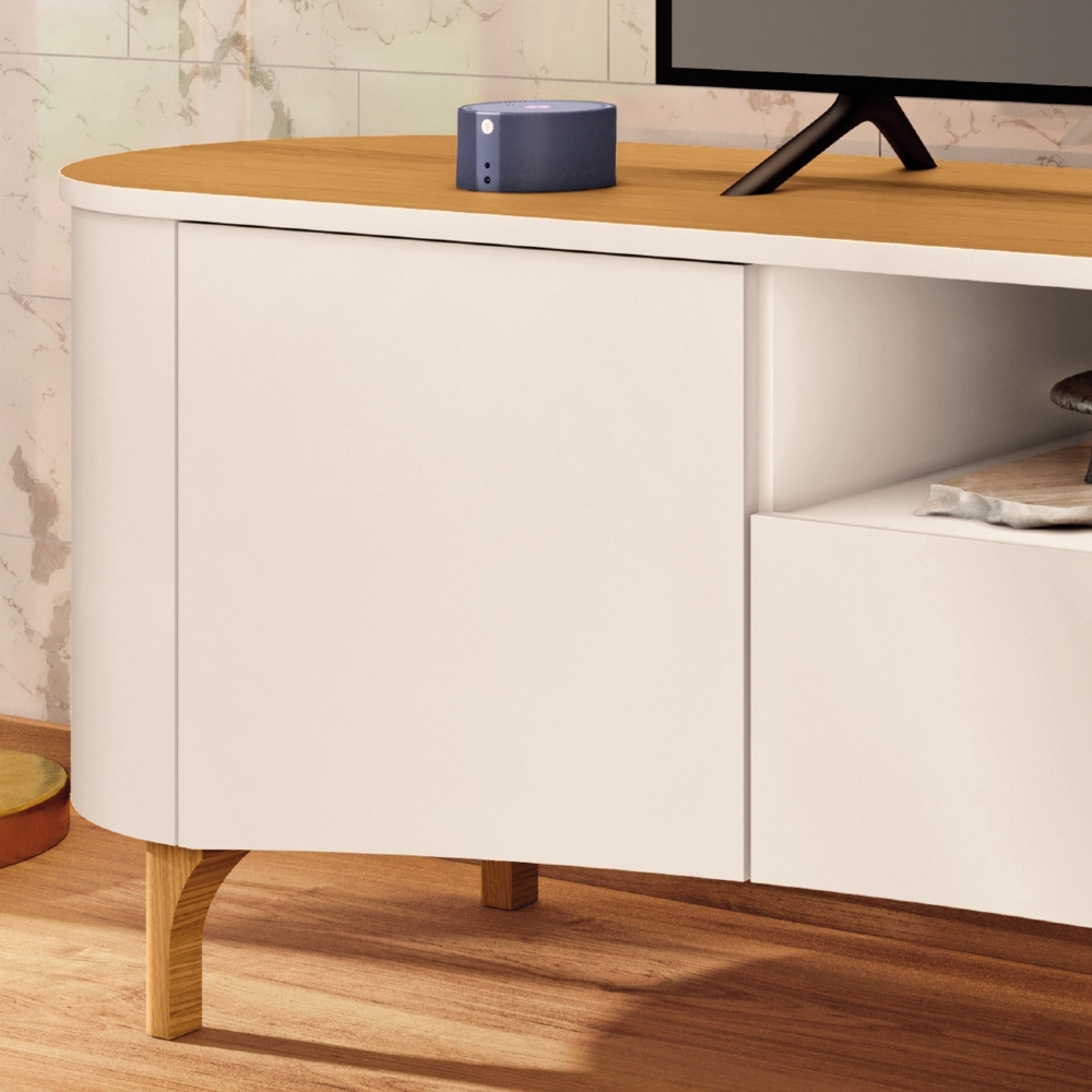 Rack Bancada TV 80 Pol 201cm Desing Orgânico Yang Off/Cinamomo H01 - Mpozenato