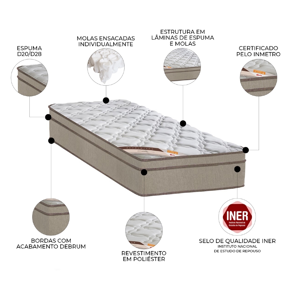 Colchão Solteiro One Face Revolution Tecnopedic 88x188x30cm - Castor
