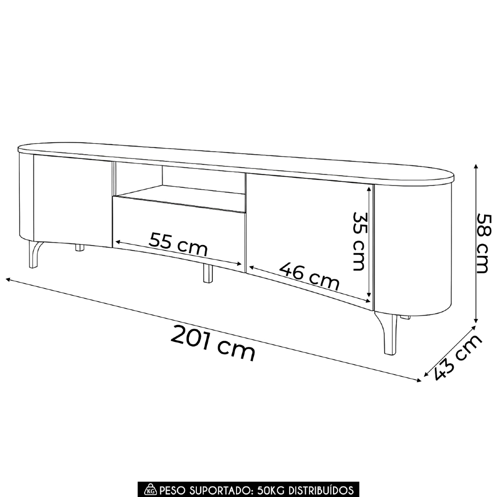 Rack Bancada TV 80 Pol 201cm Desing Orgânico Yang Off/Champanhe H01 - Mpozenato