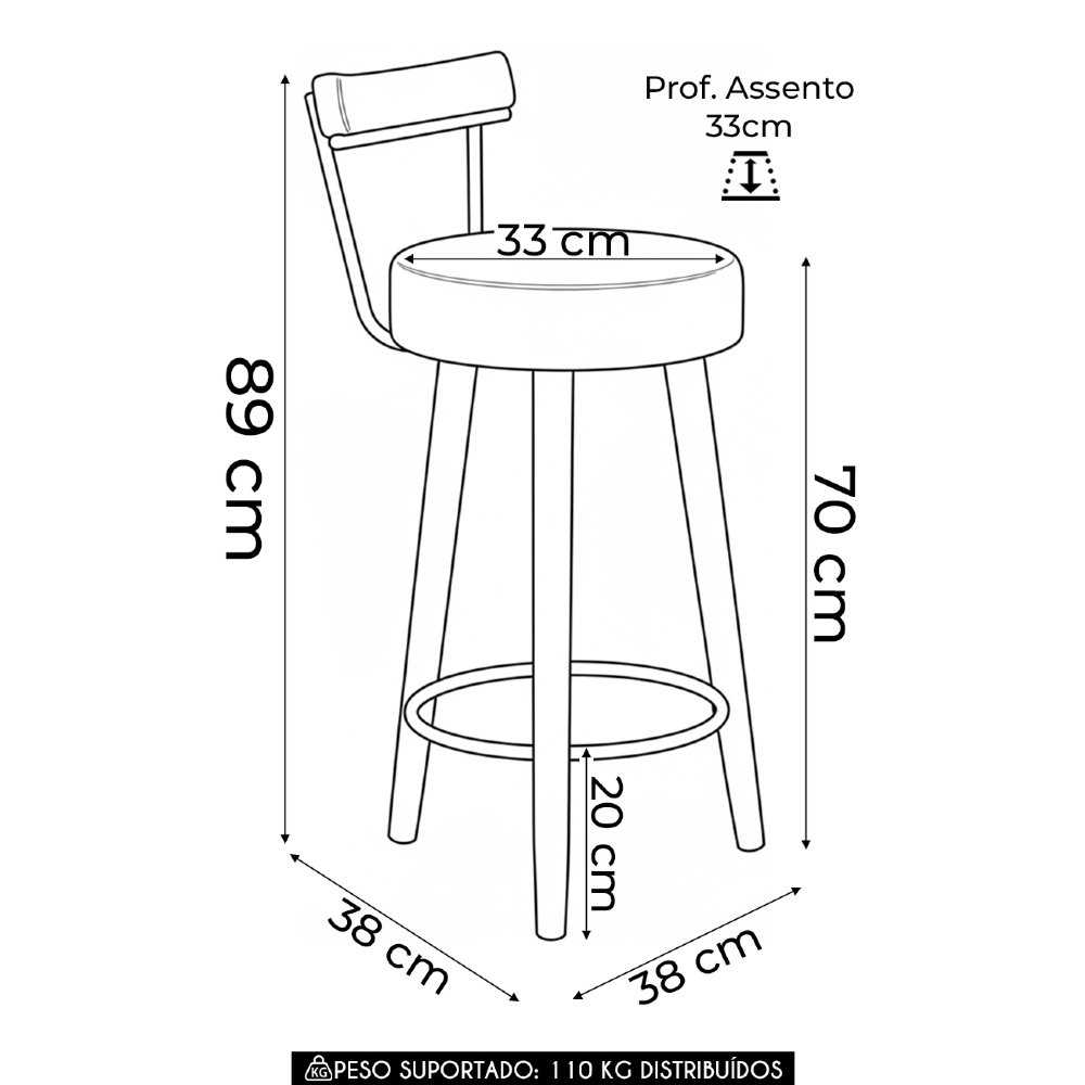Banqueta Alta Estofada Pés Palito Kit 4 Tília Sintético Amarula S08 - Mpozenato