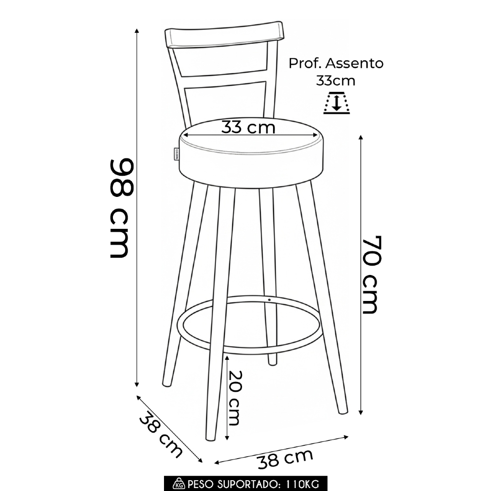 Banqueta Alta Estofada Pés Palito Kit 4 Martin Sintético Amarula S08 - Mpozenato