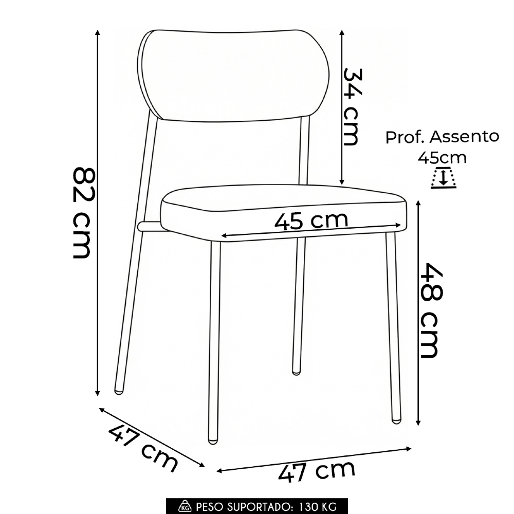 Cadeira Jantar Estofada Pé Metal Preto Kit 2 Lavy Sintético Amarula S08 - Mpozenato
