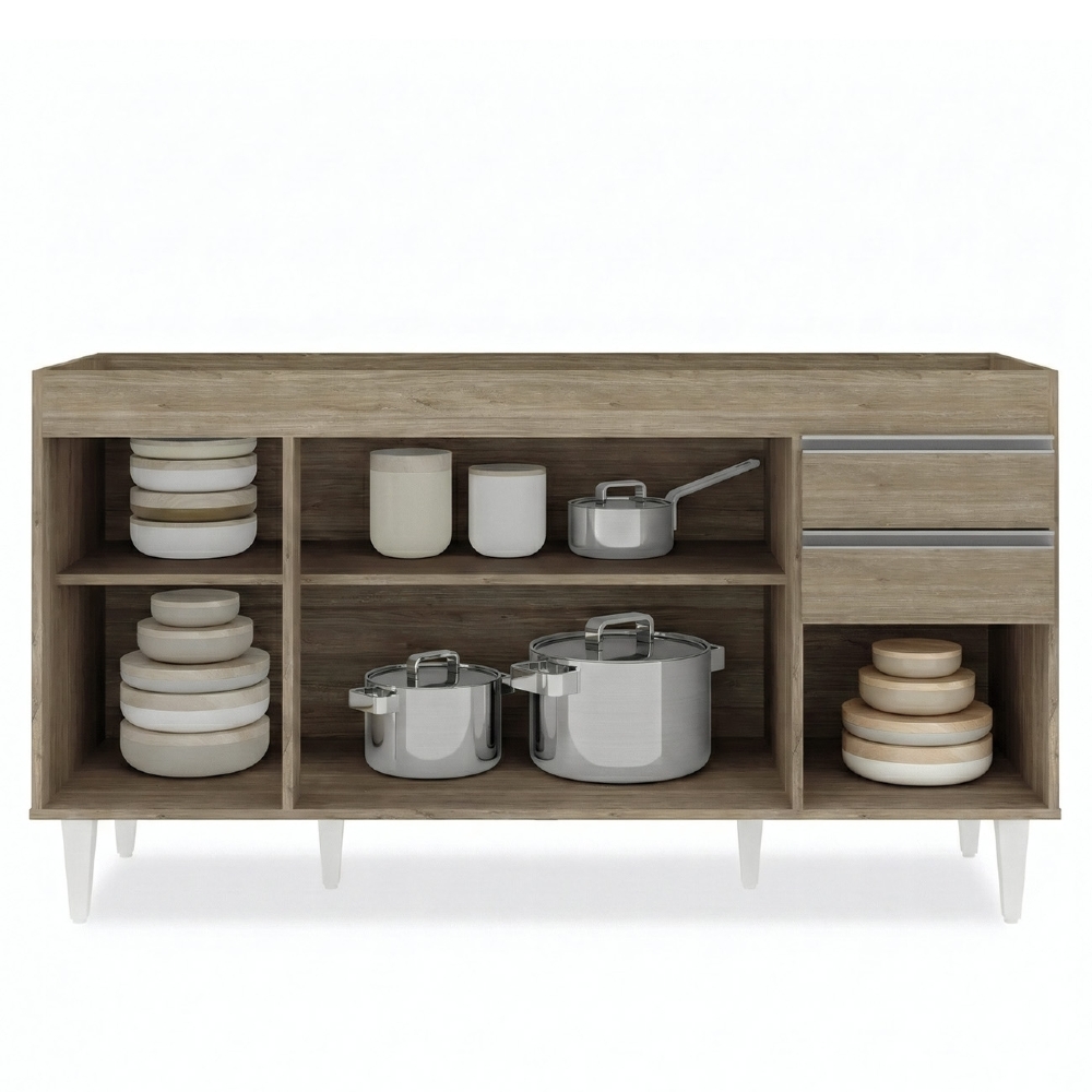 Balcão de Cozinha Com Pia Inox 150cm Marrocos Castanho      - Lumil