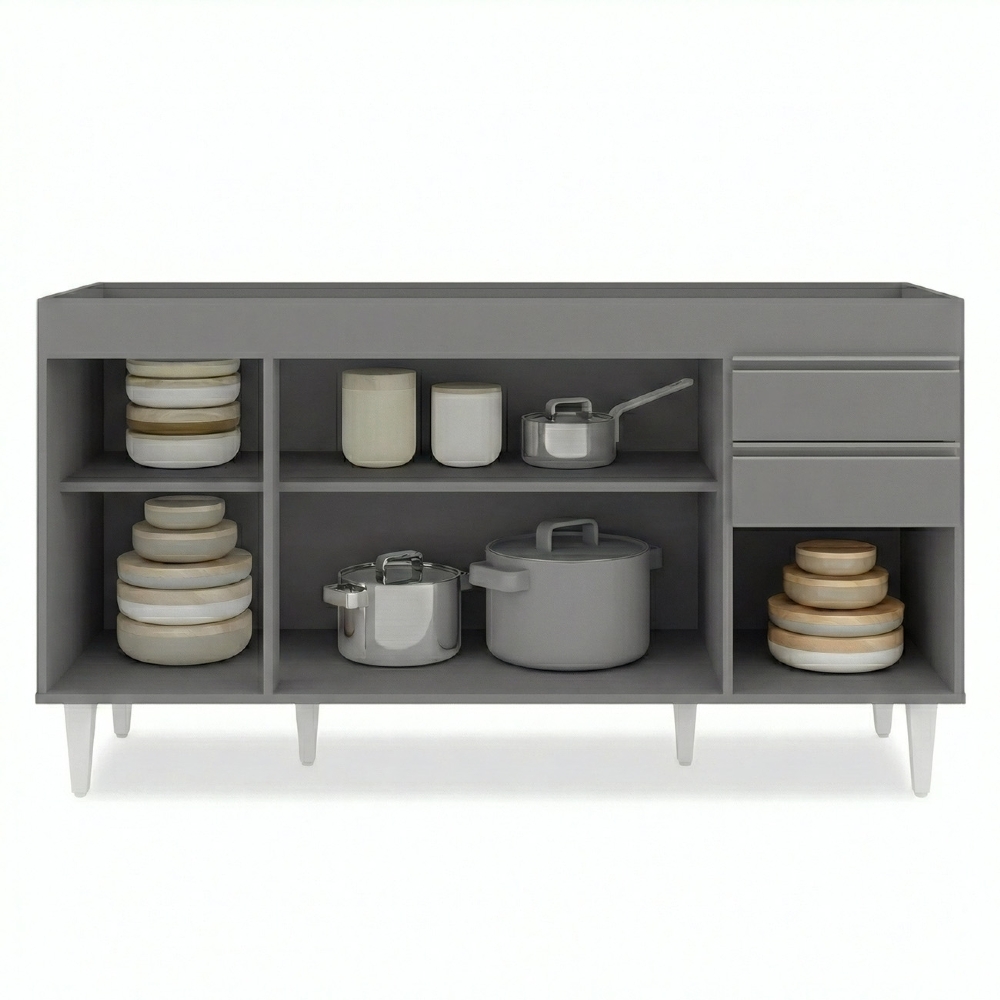 Balcão de Cozinha Com Pia Inox 150cm Marrocos Cinza         - Lumil