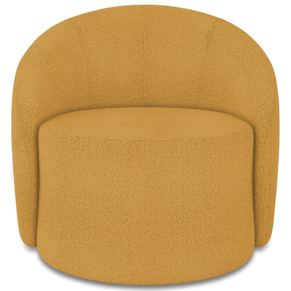 Poltrona Sala Giratória Redonda 91cm Steve Boucle Mostarda  I01  - Mpozenato