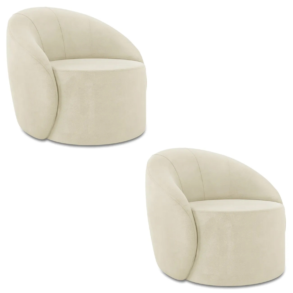 Poltrona Sala Giratória Redonda Kit 2 Steve Suede Bege  I01  - Mpozenato