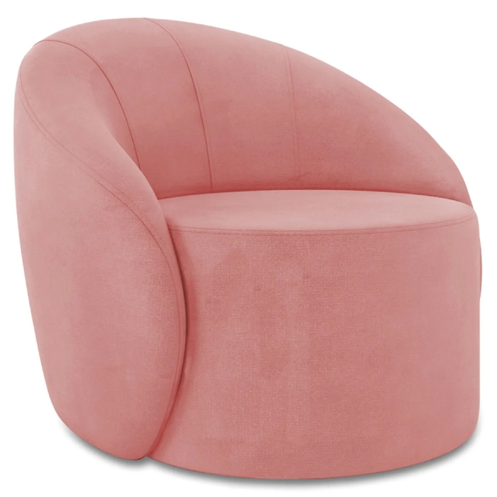 Poltrona Sala Decorativa Redonda 91cm Steve Suede Rosê  I01  - Mpozenato