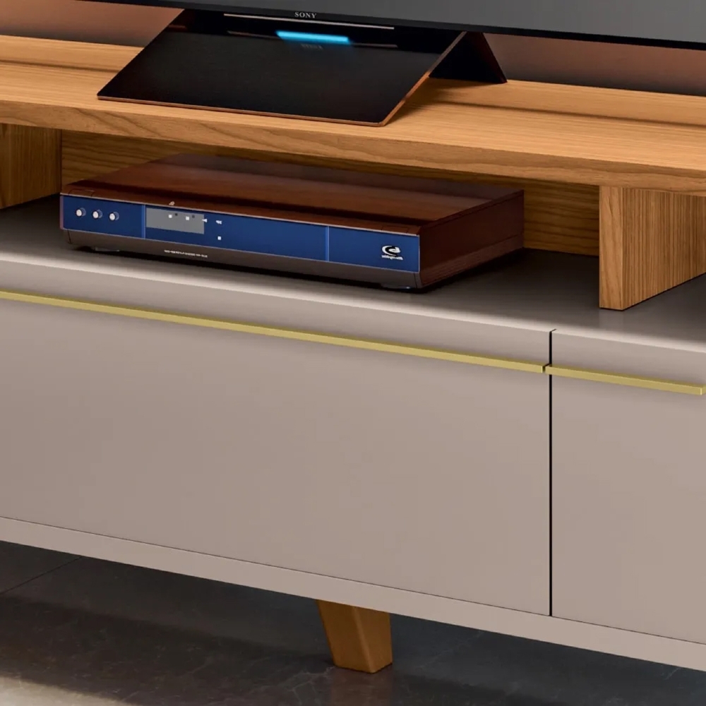 Painel TV 70 Pol Link 2.0 e Rack Bancada Essenza Off/Cinamomo - HB Móveis