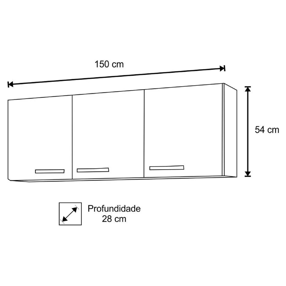 Armário Aéreo Parma 150cm 3 Portas Branco - Lumil Móveis