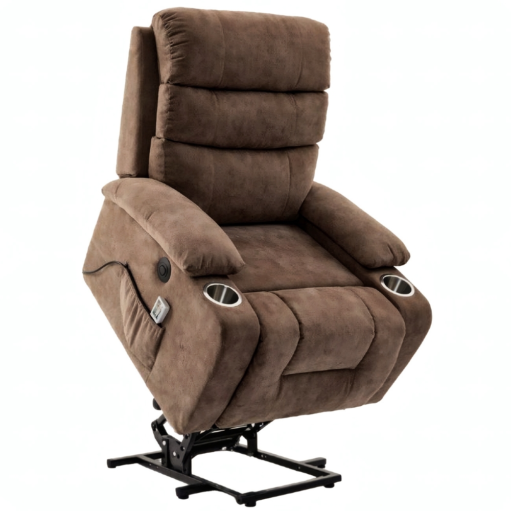 Poltrona Reclinável Elétrica Lift com Elevação Niara Linho Soft Marrom C01 - Mpozenato