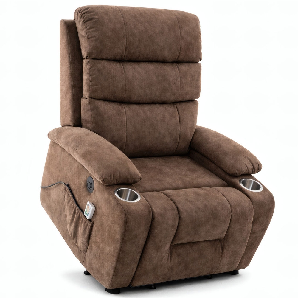 Poltrona Reclinável Elétrica Lift com Elevação Niara Linho Soft Marrom C01 - Mpozenato
