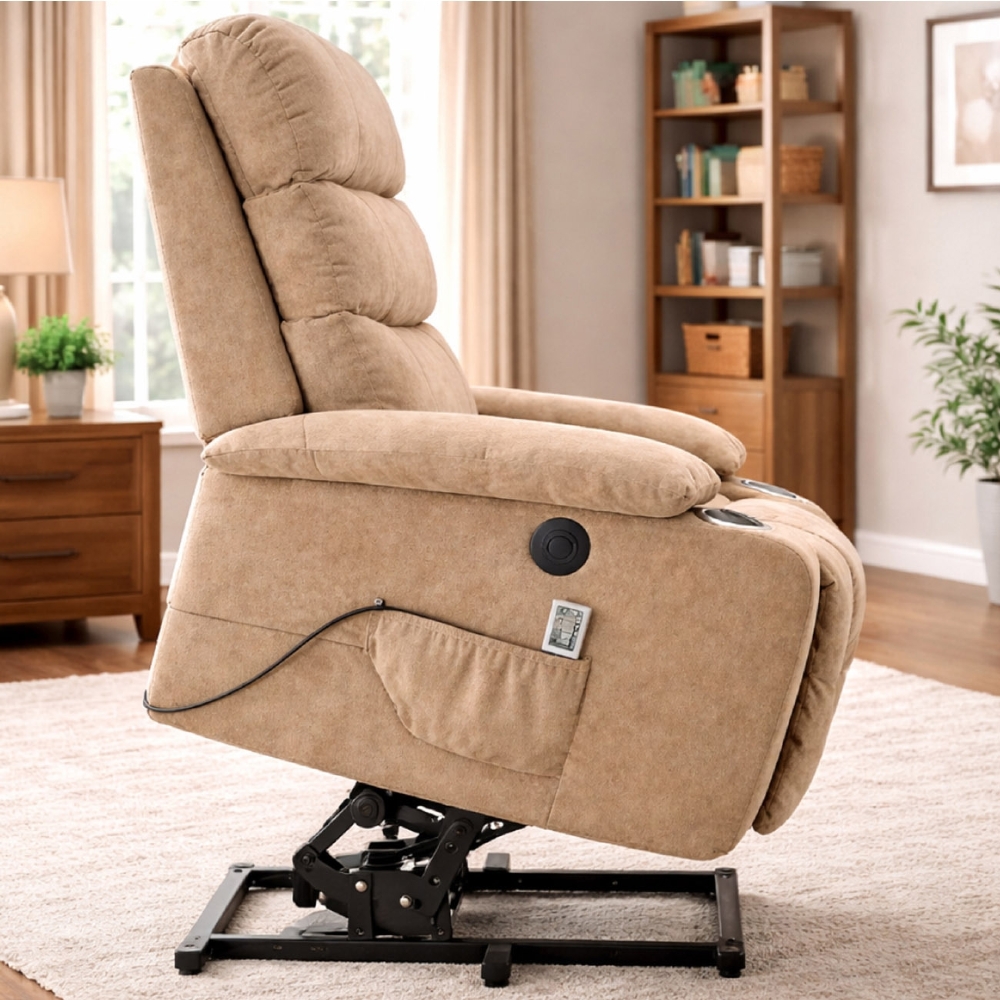 Poltrona Reclinável Elétrica Lift com Elevação Niara Linho Soft Bege C01 - Mpozenato
