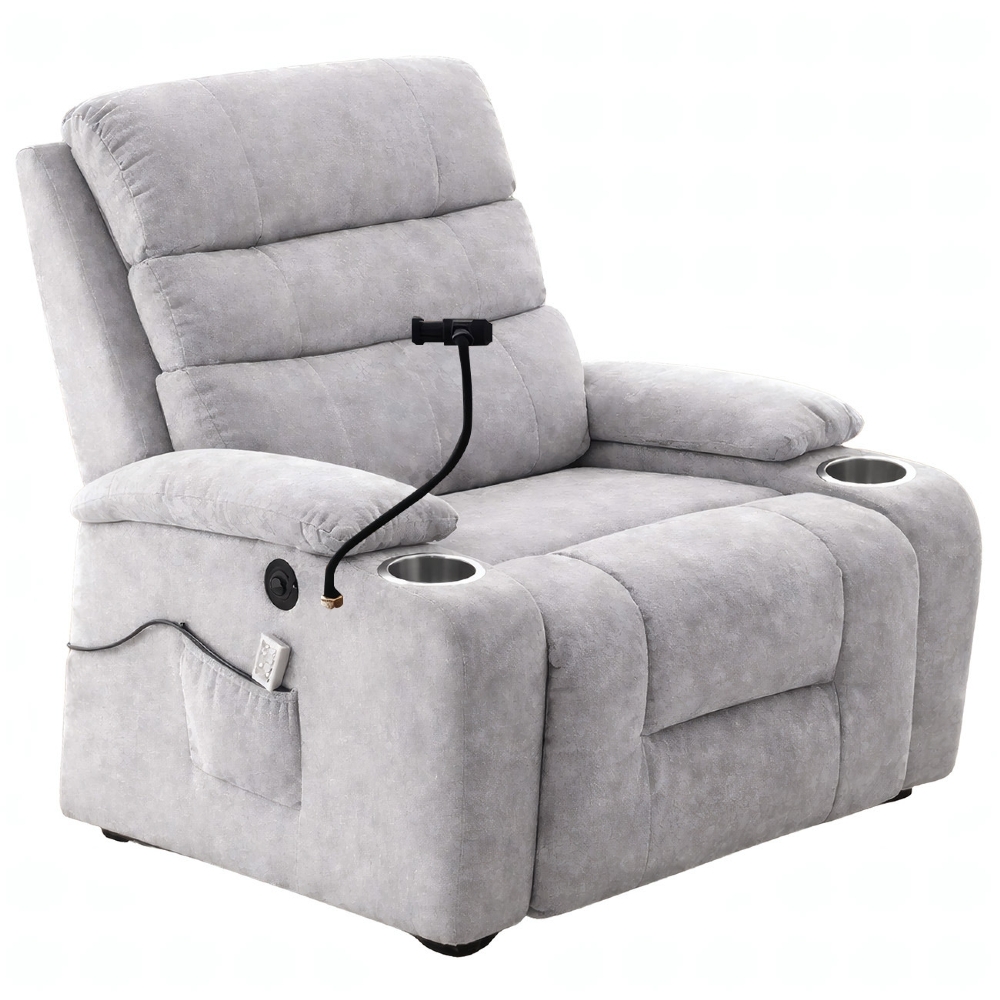 Poltrona Reclinável Elétrica Lift com Elevação Niara Linho Soft Cinza C01 - Mpozenato