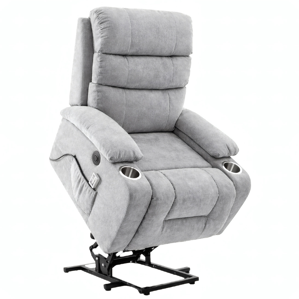 Poltrona Reclinável Elétrica Lift com Elevação Niara Linho Soft Cinza C01 - Mpozenato