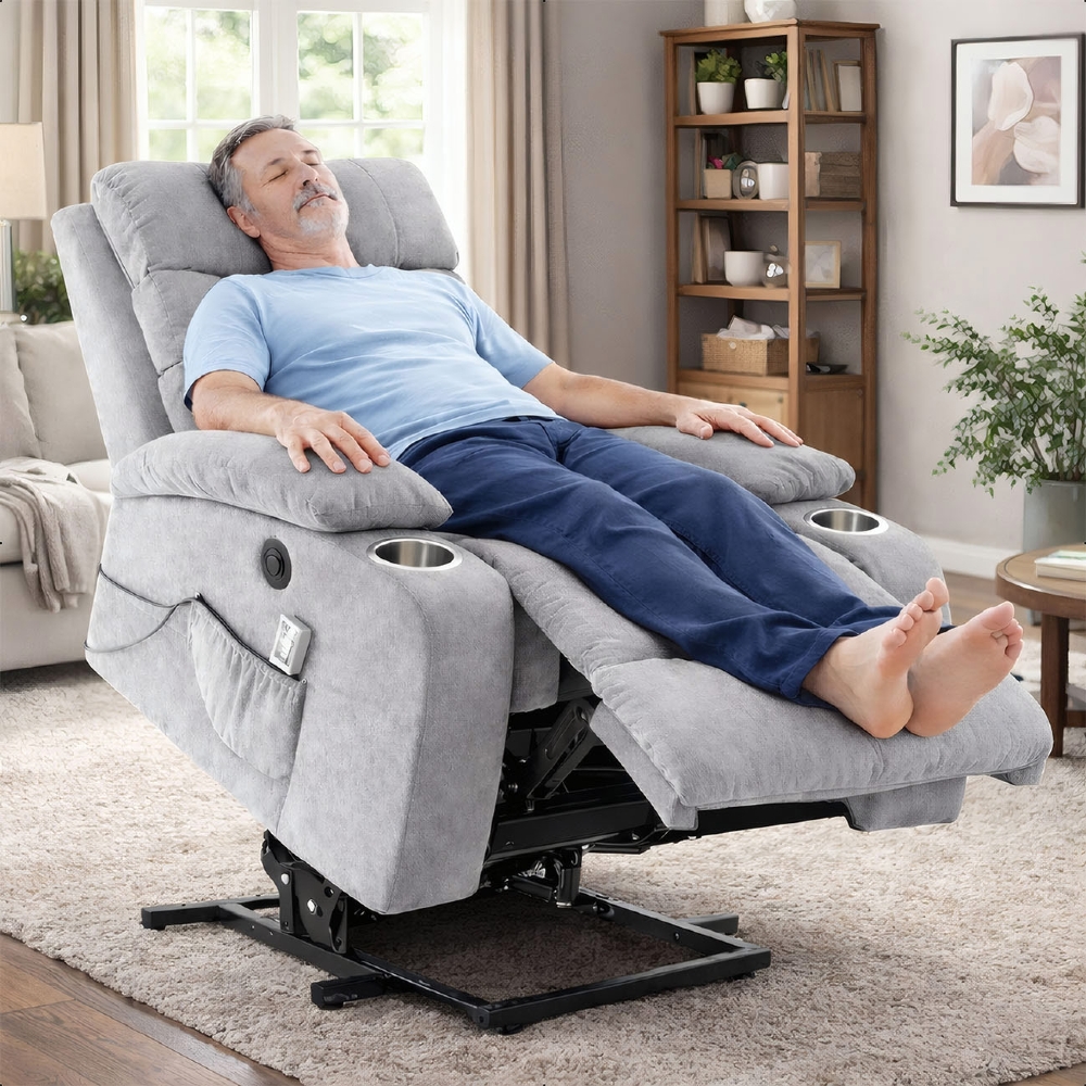 Poltrona Reclinável Elétrica Lift com Elevação Niara Linho Soft Cinza C01 - Mpozenato