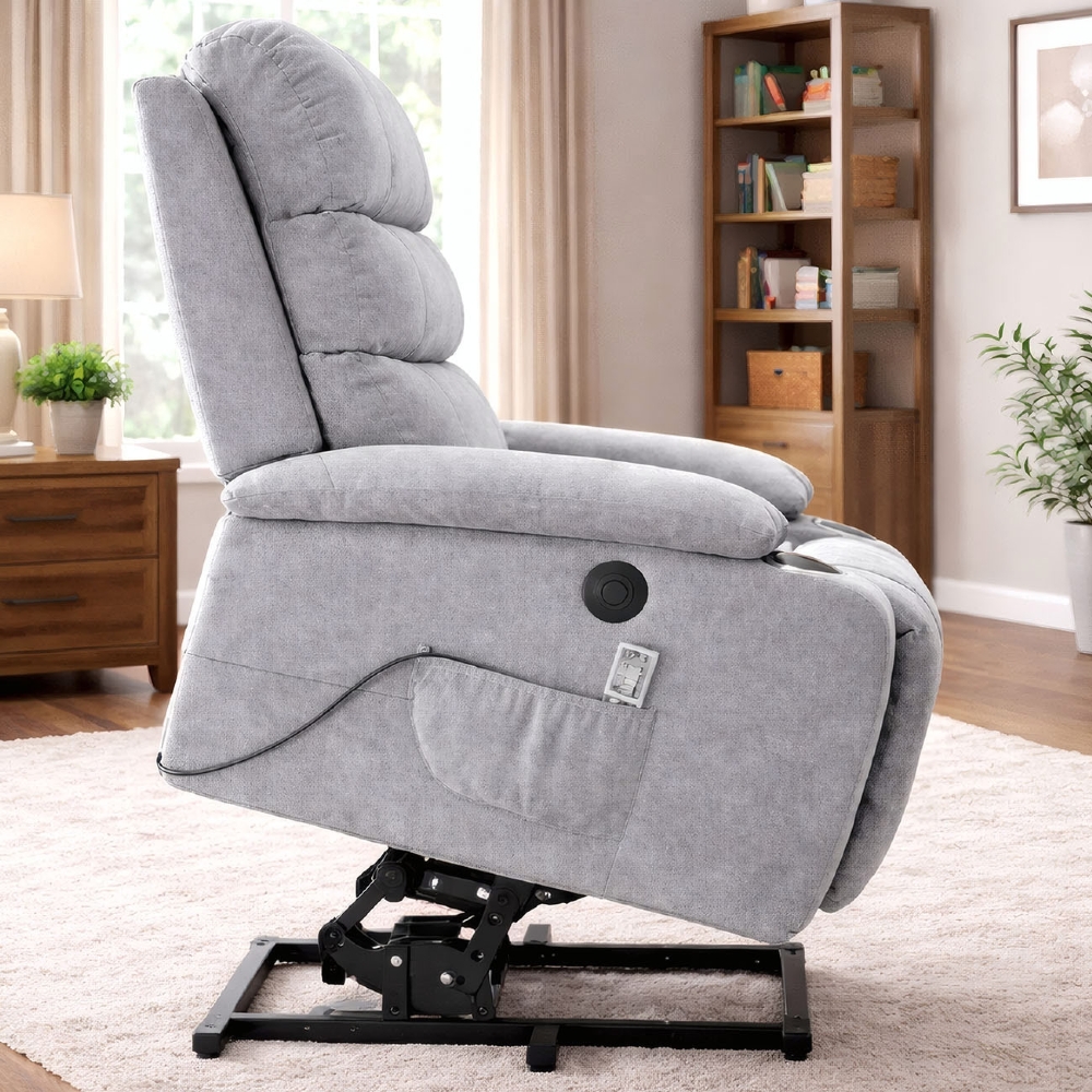 Poltrona Reclinável Elétrica Lift com Elevação Niara Linho Soft Cinza C01 - Mpozenato