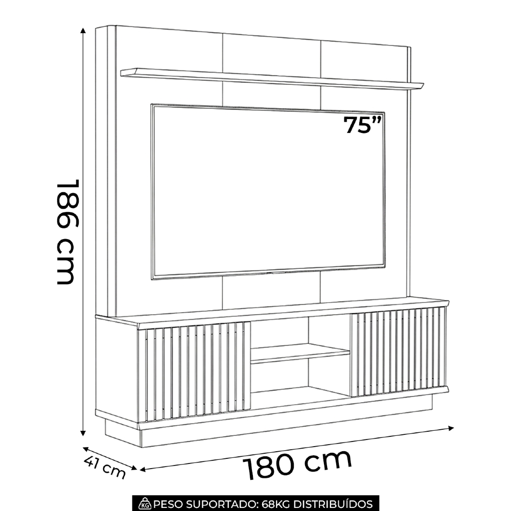 Estante Painel TV 75 Pol 180cm Ripado Hailey Canela/Off L06 - Mpozenato