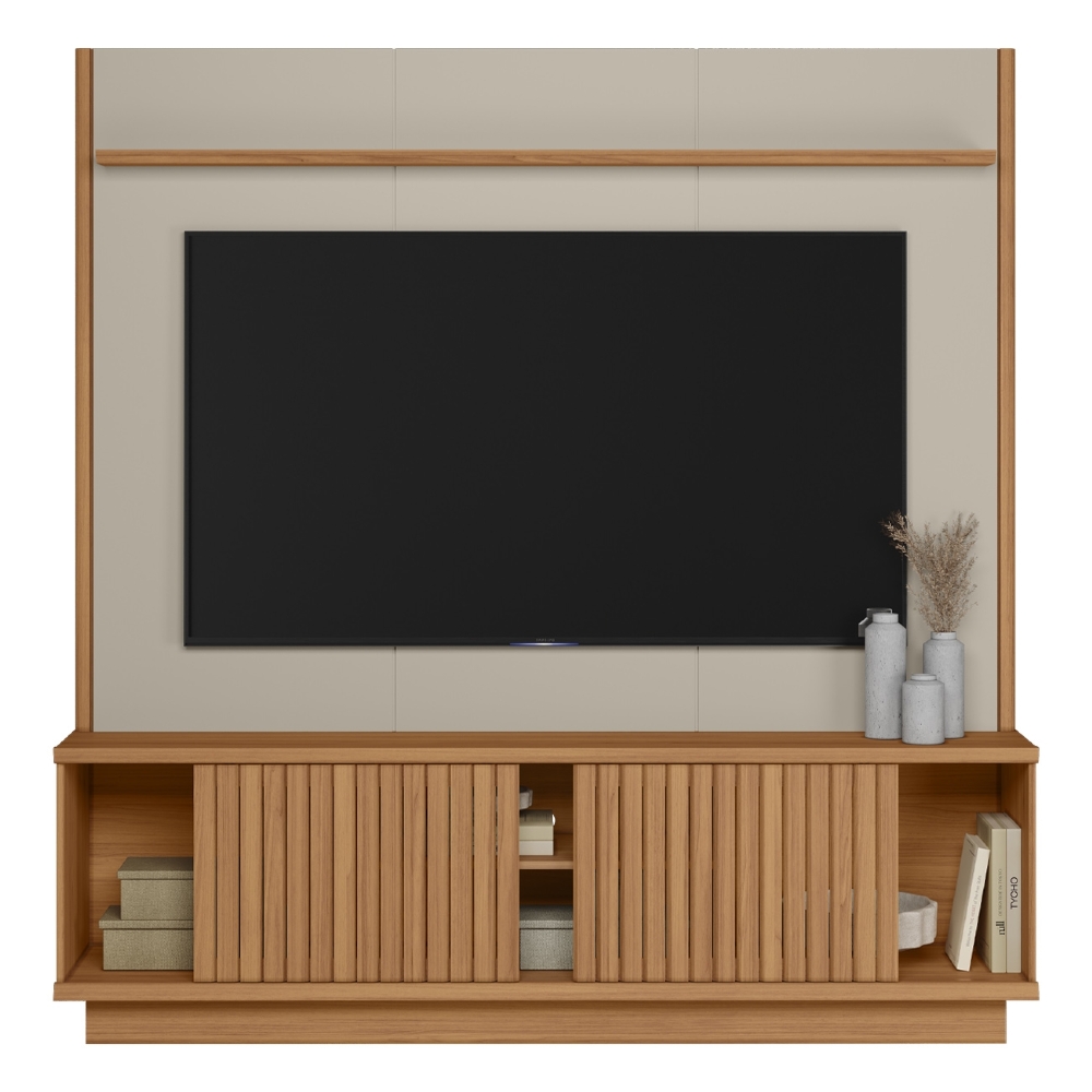 Estante Painel TV 75 Pol 180cm Ripado Hailey Canela/Off L06 - Mpozenato